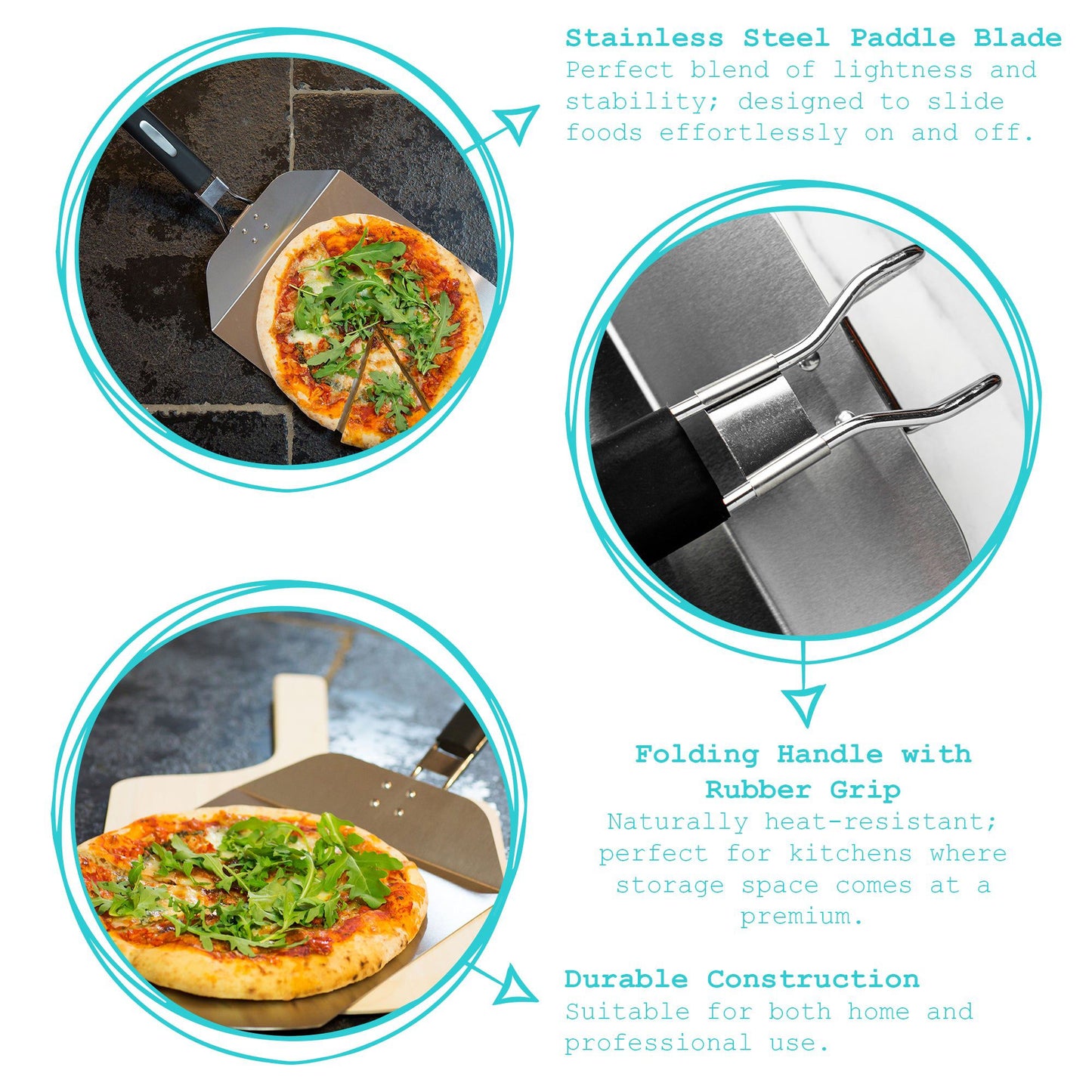 10" Stainless Steel Folding Pizza Peel with Rubber Handle