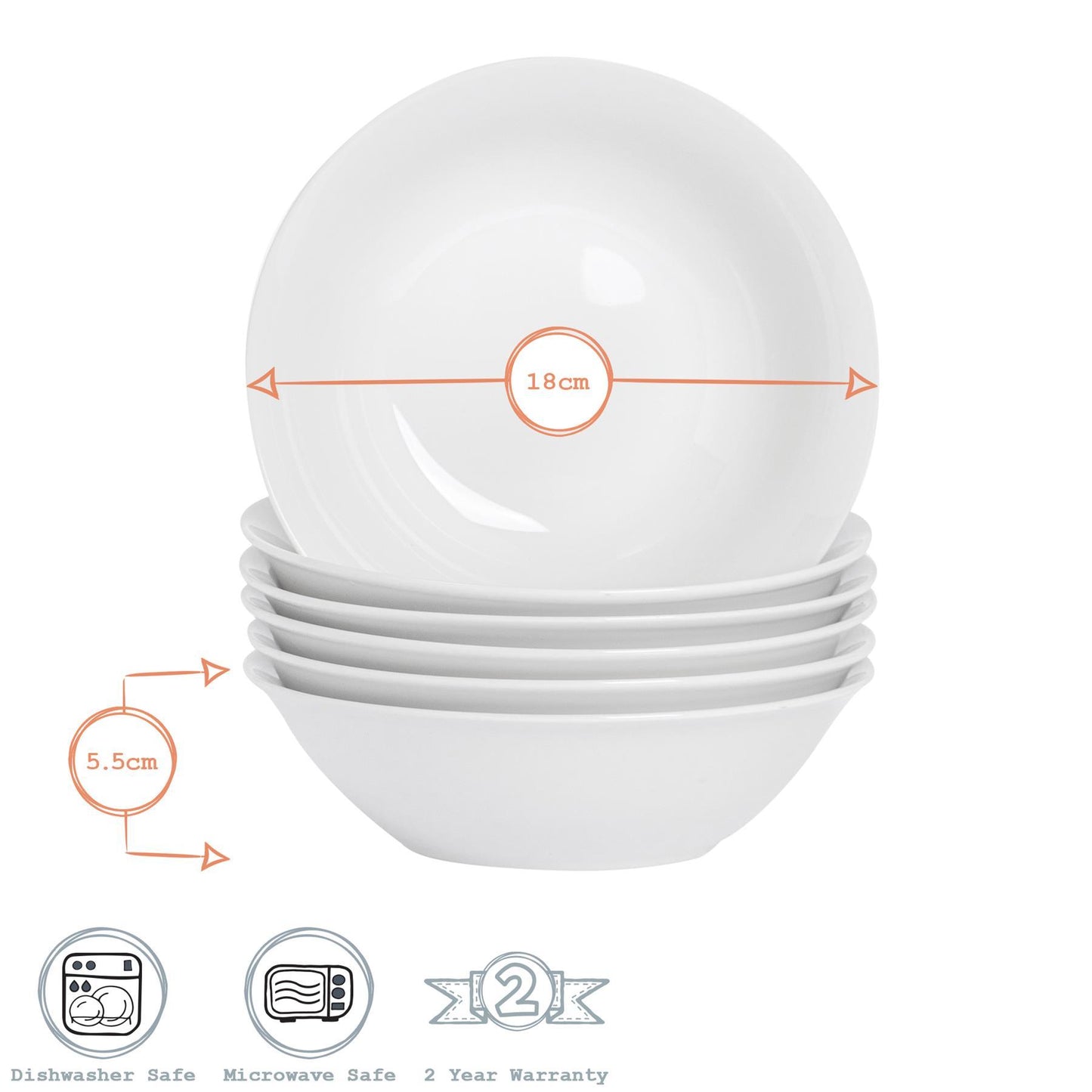 18cm White Cereal Bowls - Pack of Six